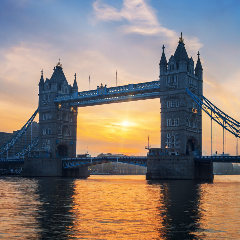 Tower Bridge at sunrise, London.